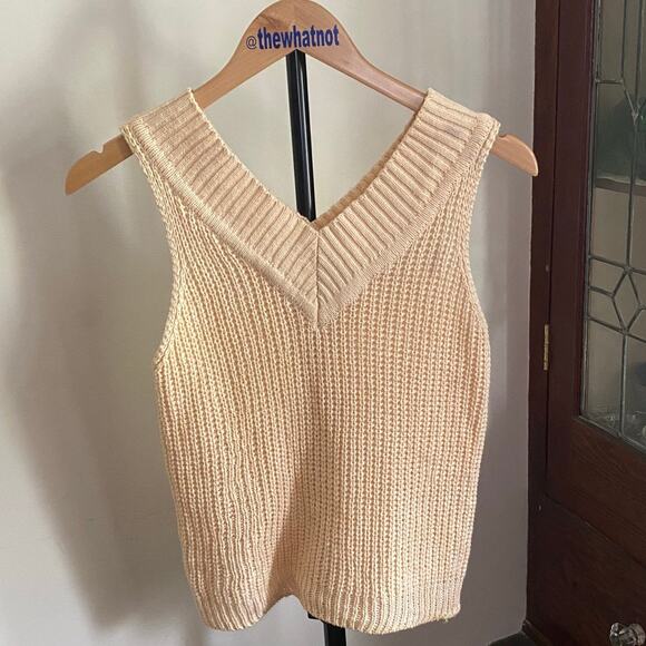 Vintage Ramie Cotton Sweater Vest Neutral V Neck Cropped XS - Picture 8 of 17